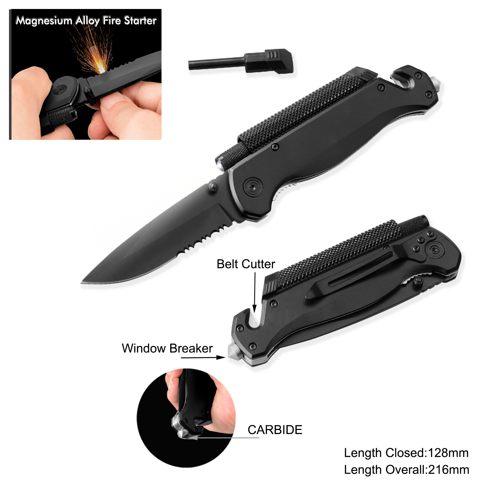 #3941CBD Survival Knife with Carbide Window Breaker