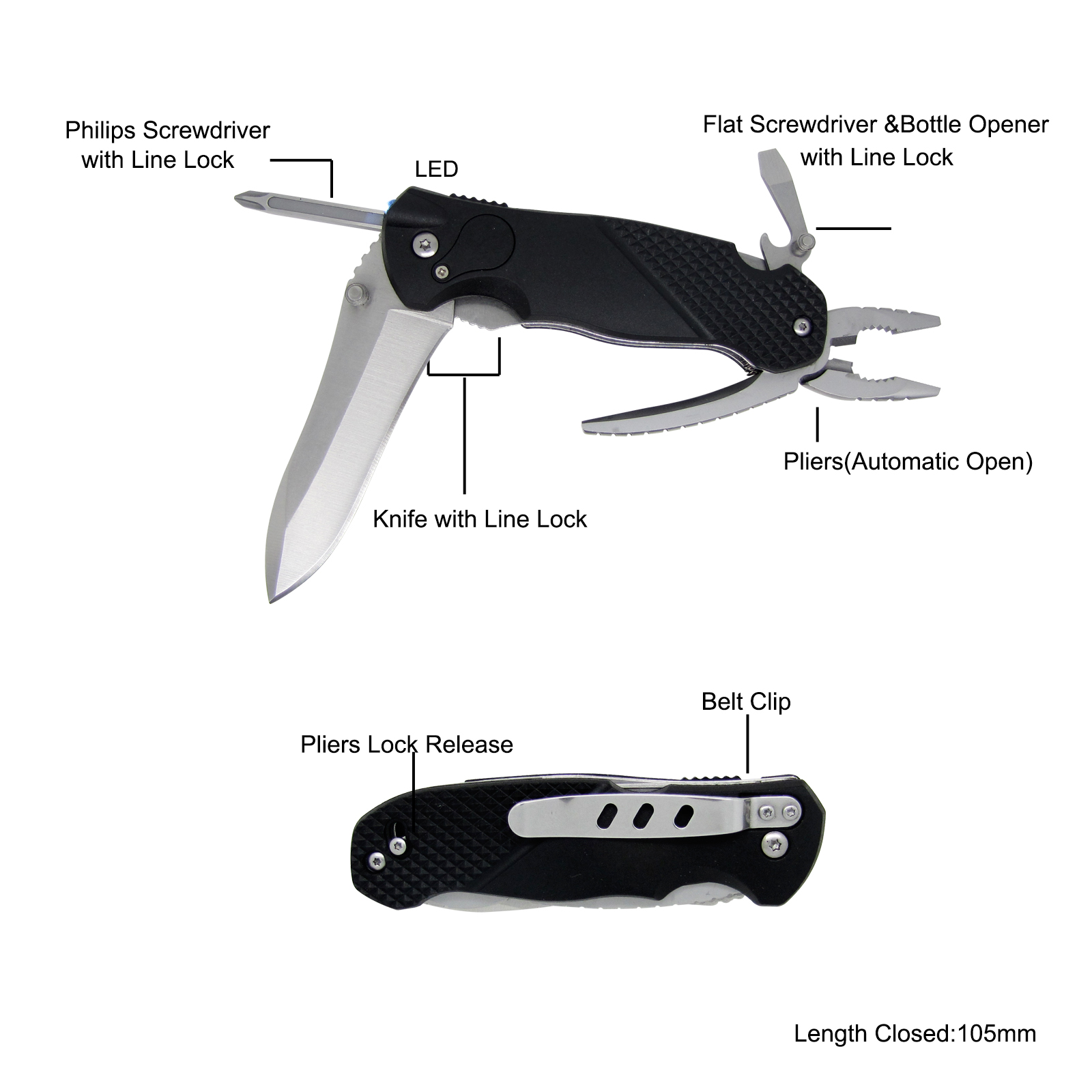 #8181-LED Multi Function Tool with Big Knife Blade & LED