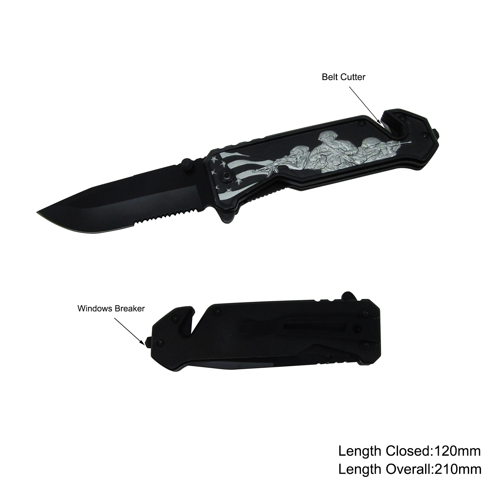 #3639 Survival Knife with Window Breaker & Belt Cutter
