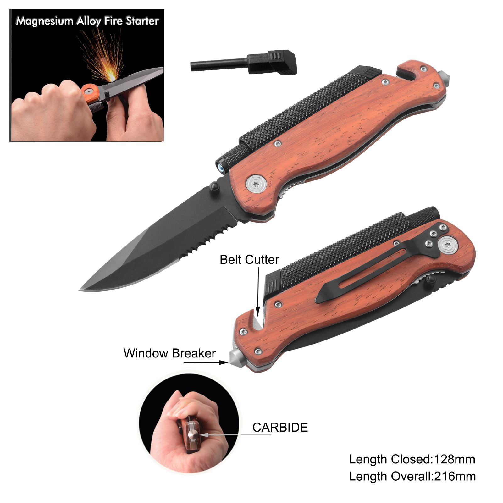 #3941WR-CBD Survival Knife with Carbide Window Breaker