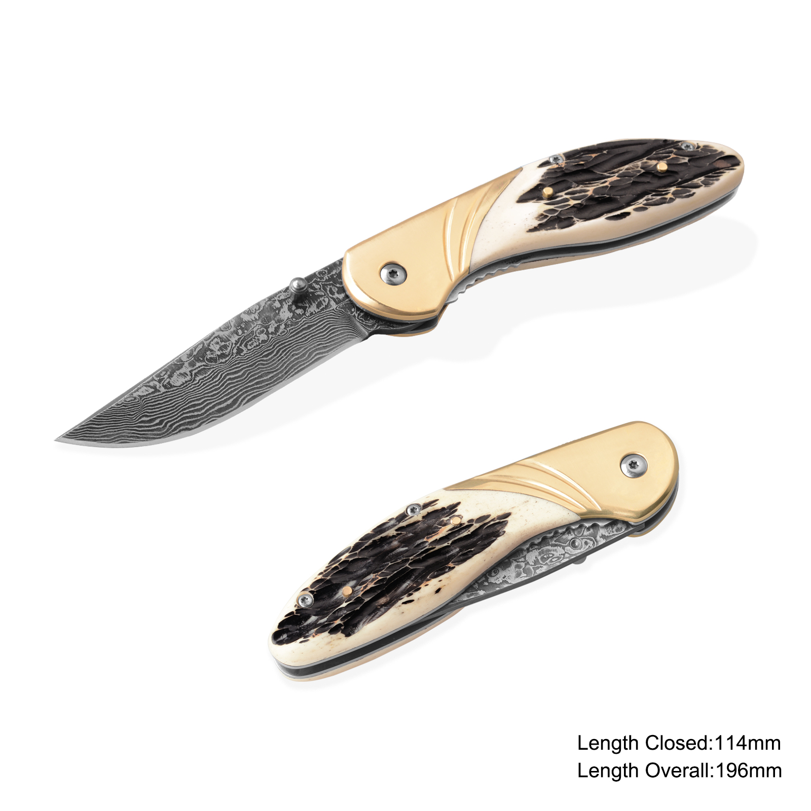 #DM002-A Damascus Knife with Deer Horn Handle