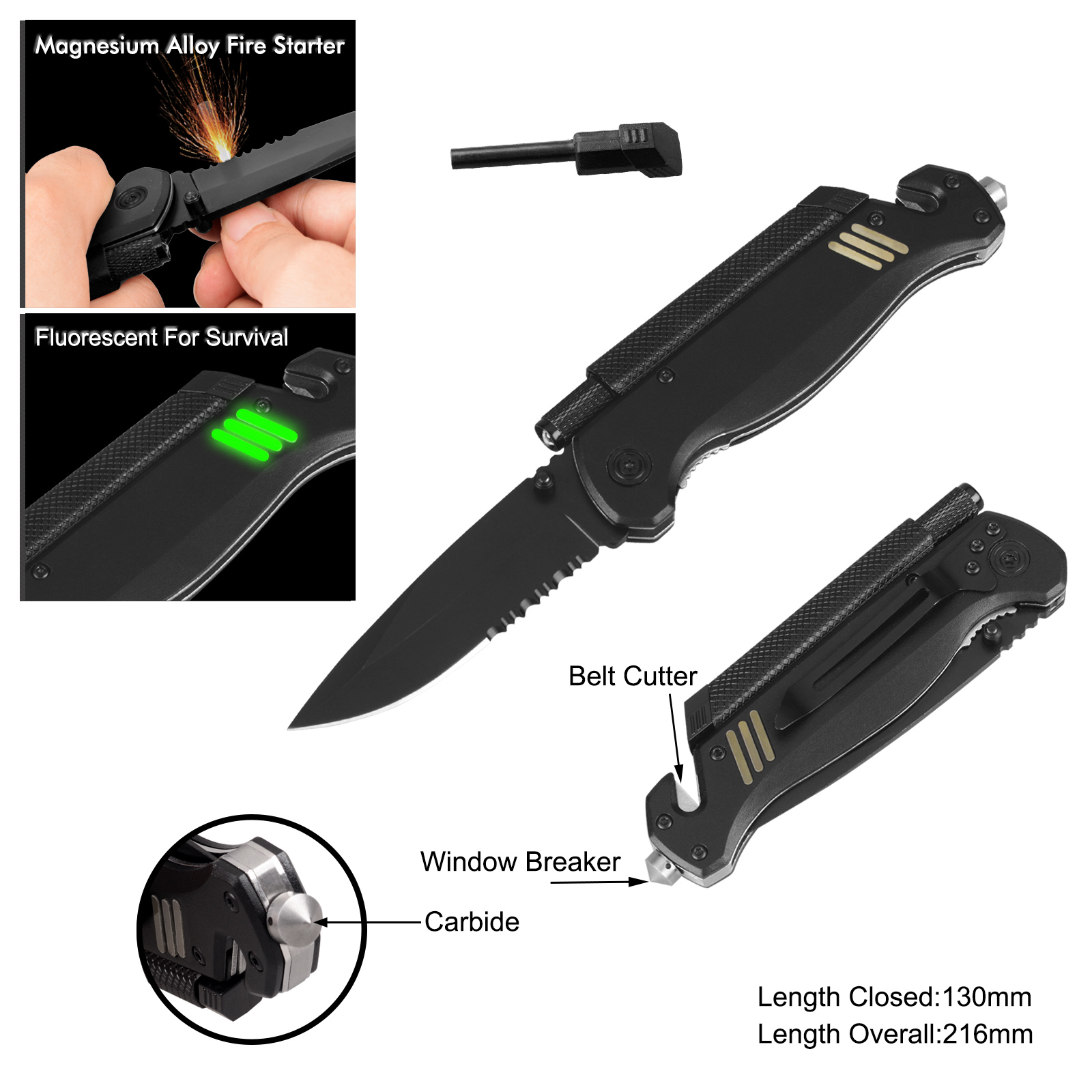 #31162-CBD Noctilucent Survival Knife with LED Flashlight 