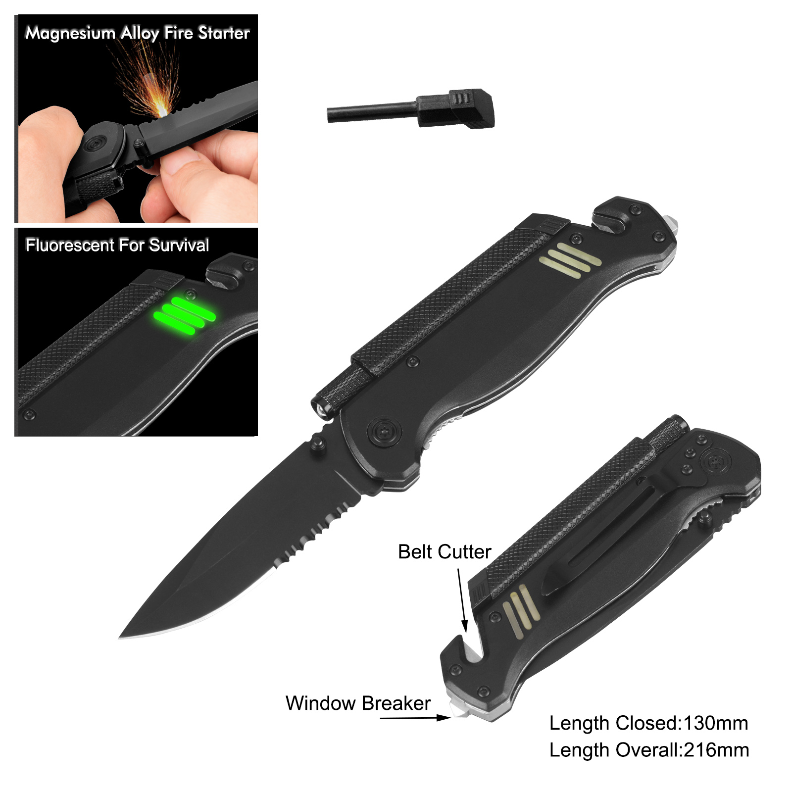 #31162 Noctilucent Survival Knife with LED Flashlight 