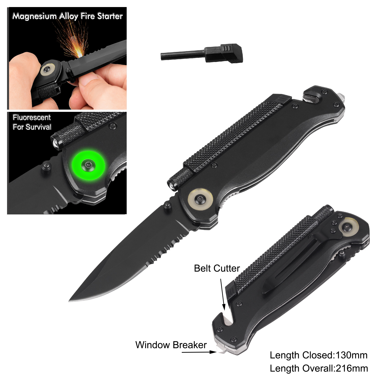 #31163 Noctilucent Survival Knife with LED Flashlight 